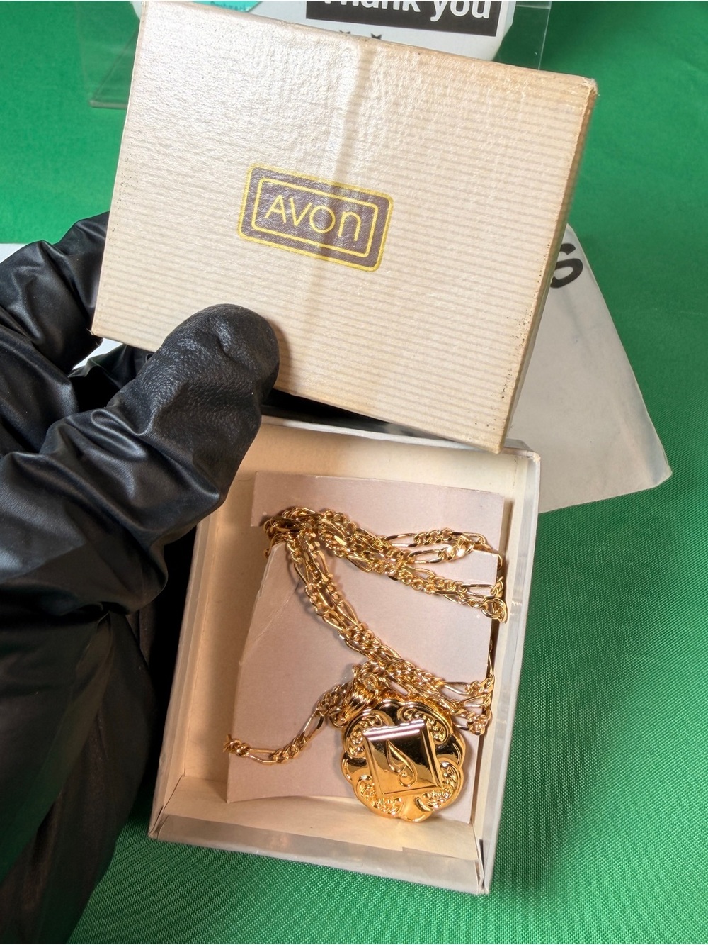 1988 Avon Sparkle Initial Necklace – Letter "J" Gold-Tone – Double-Sided 16”